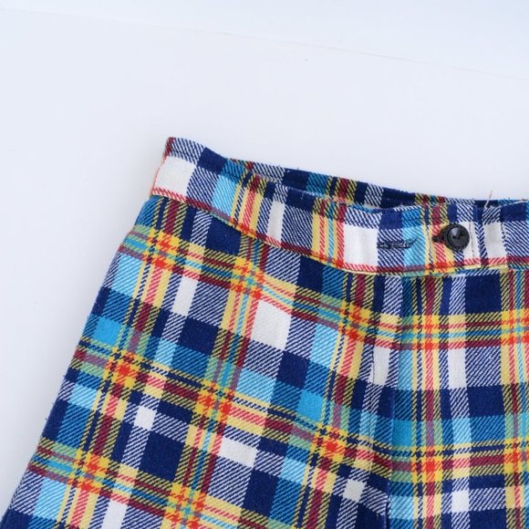 70's Inspired Yellow &  Blue Checker Print Wide Leg Pants - Picture 11 of 14